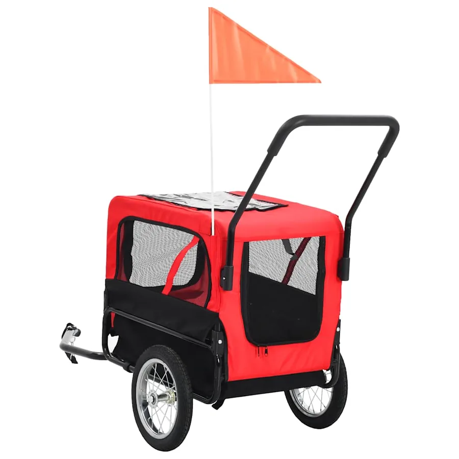 Remorque de vélo pour chiens et poussette 2-en-1 rouge et noir - 4