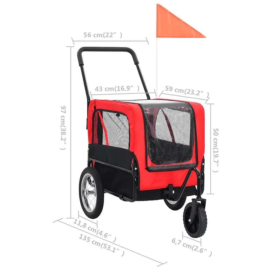 Remorque de vélo pour chiens et poussette 2-en-1 rouge et noir - 9