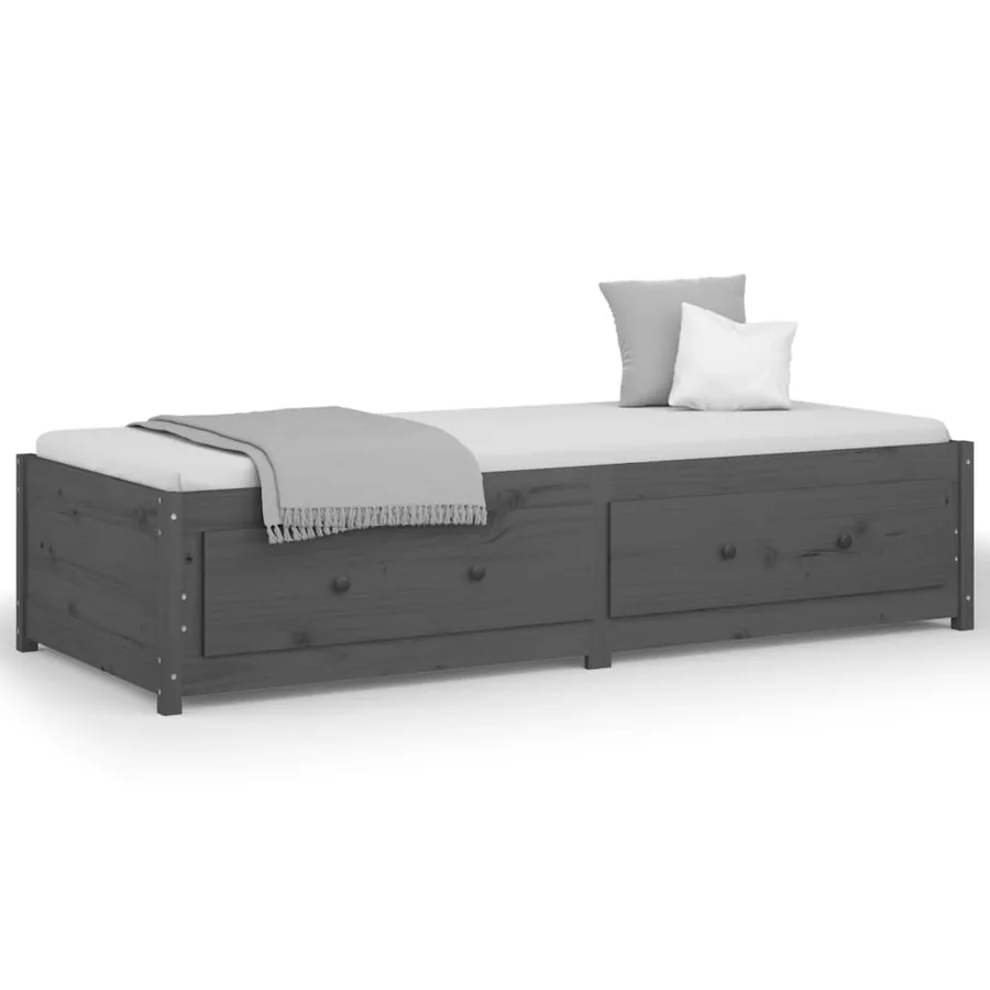 Lit de jour sans matelas gris 90x200 cm bois de pin massif - 2
