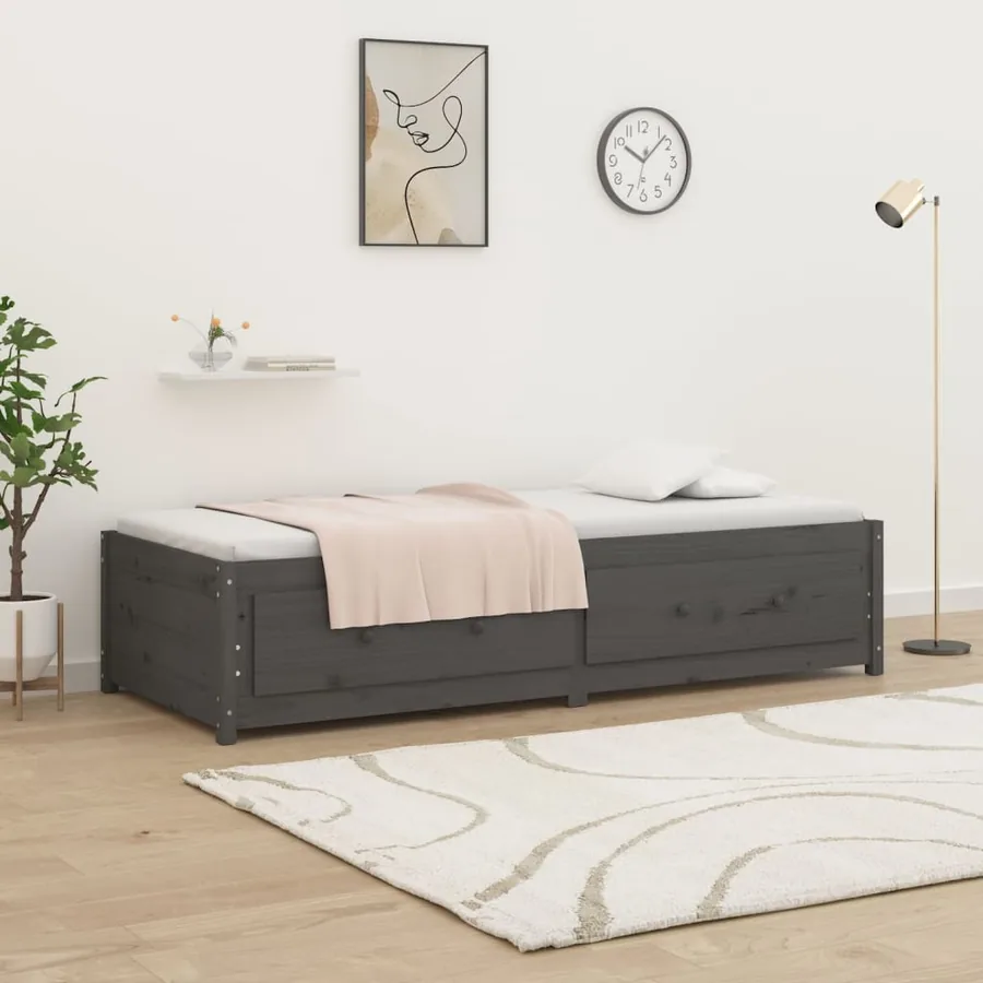 Lit de jour sans matelas gris 90x200 cm bois de pin massif - 4