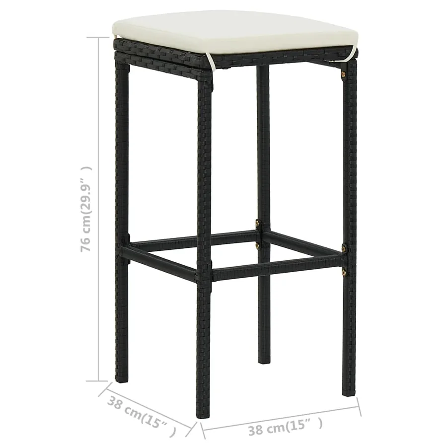 Tabourets de bar avec coussins lot de 2 noir résine tressée - 8