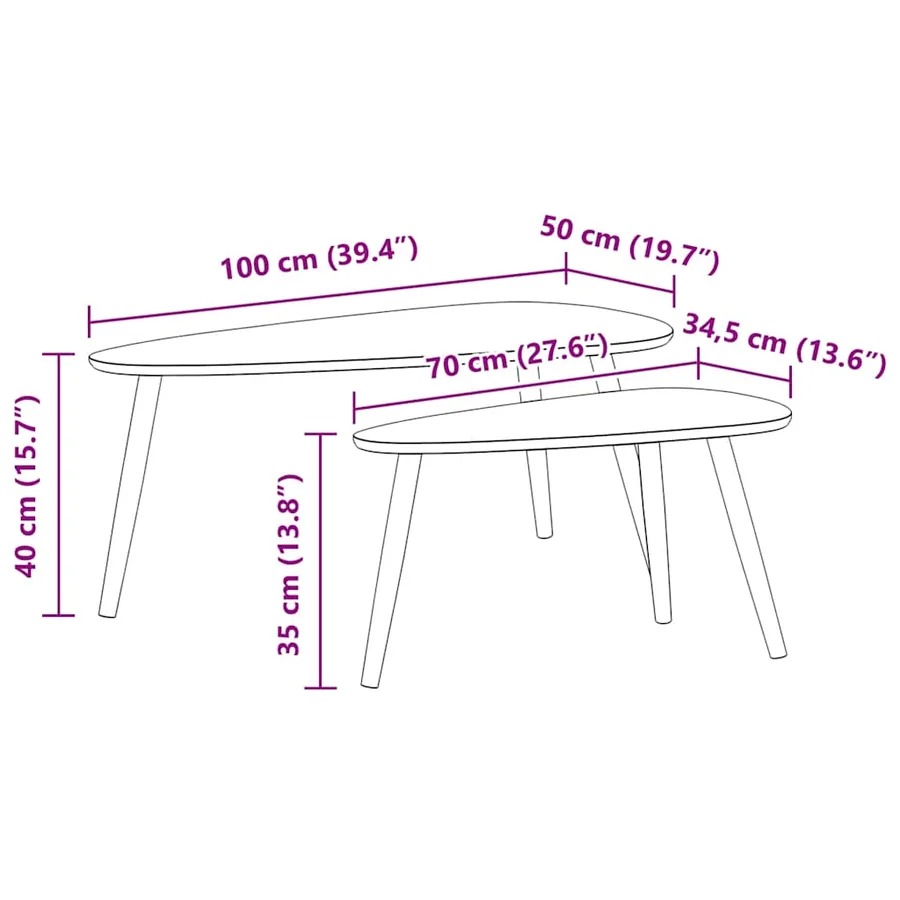 Ensemble de tables basses 2 pcs Bois de pin massif Marron - 10