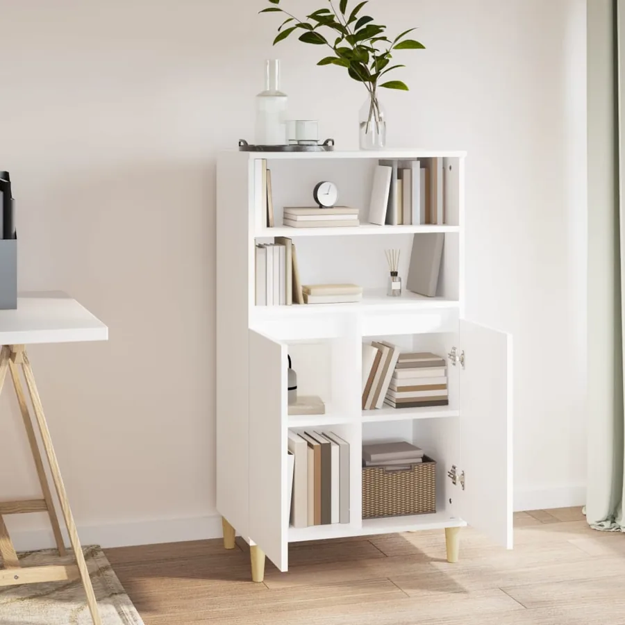 Buffet haut Blanc 60x36x110 cm Bois d'ingénierie - 5