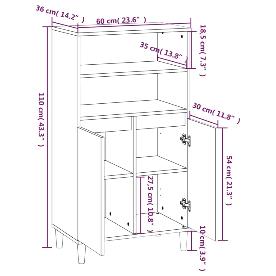 Buffet haut Blanc 60x36x110 cm Bois d'ingénierie - 9