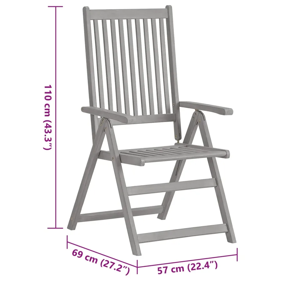 Chaises inclinables de jardin lot de 4 et coussins Bois acacia - 10