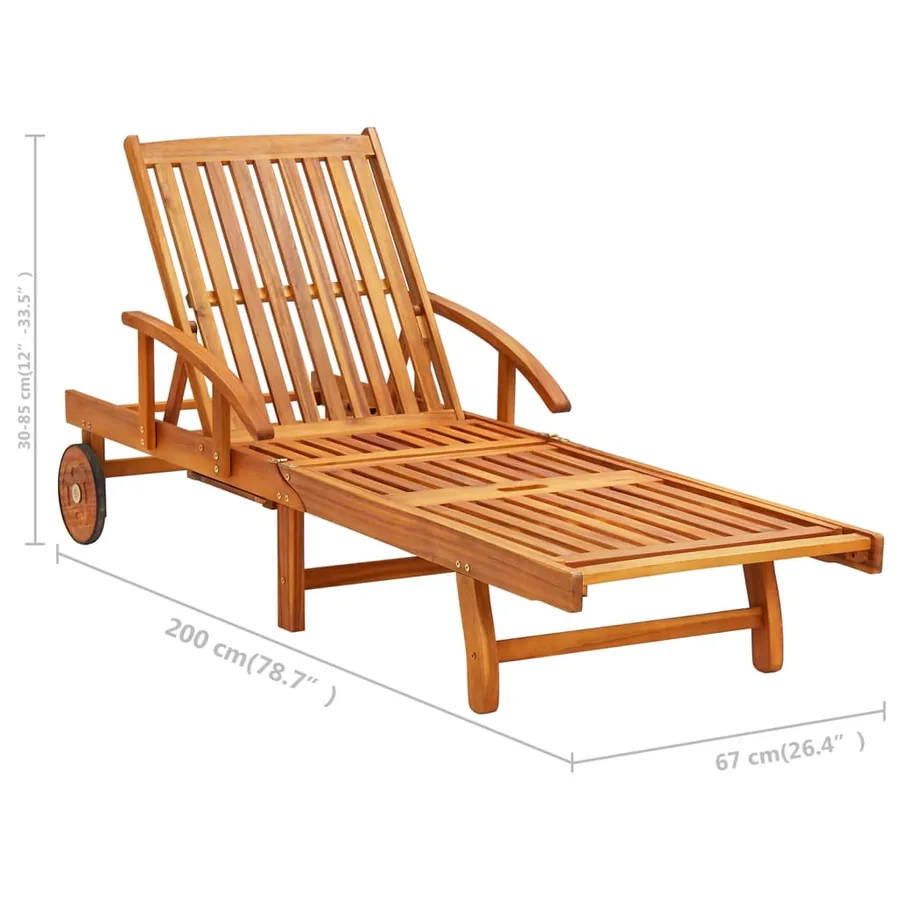 Chaise longue de jardin avec coussin Bois d'acacia solide - 12