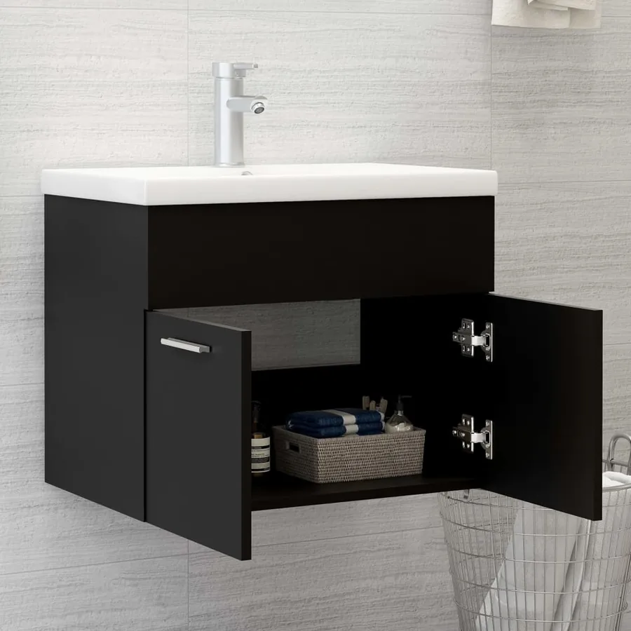 Armoire d'évier avec lavabo intégré Noir Aggloméré - 3