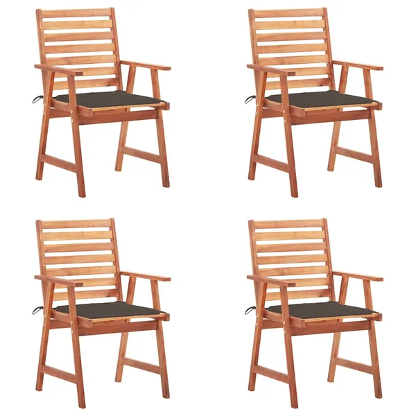 Chaises à manger d'extérieur lot de 4 et coussins Acacia massif