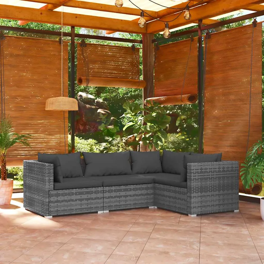 Salon de jardin 4 pcs avec coussins Résine tressée Gris