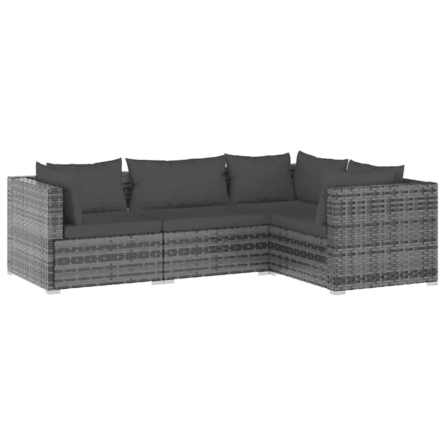 Salon de jardin 4 pcs avec coussins Résine tressée Gris - 2