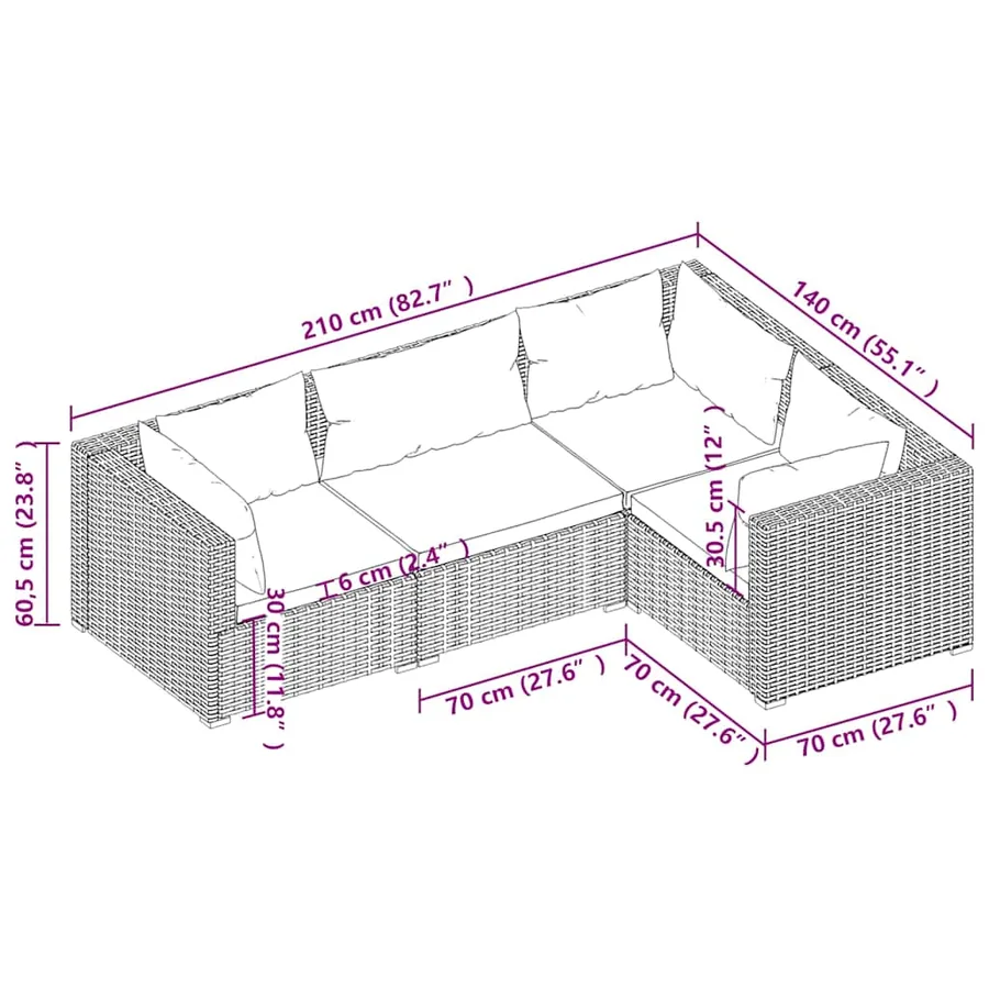 Salon de jardin 4 pcs avec coussins Résine tressée Gris - 5