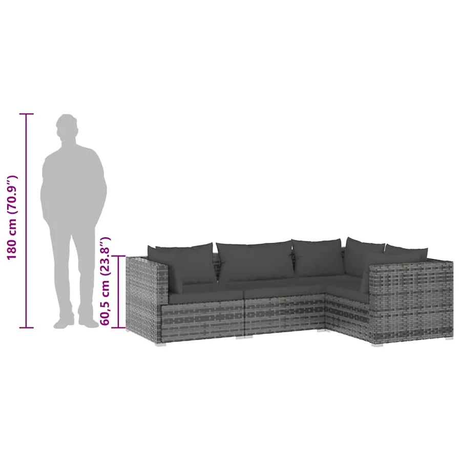 Salon de jardin 4 pcs avec coussins Résine tressée Gris - 8