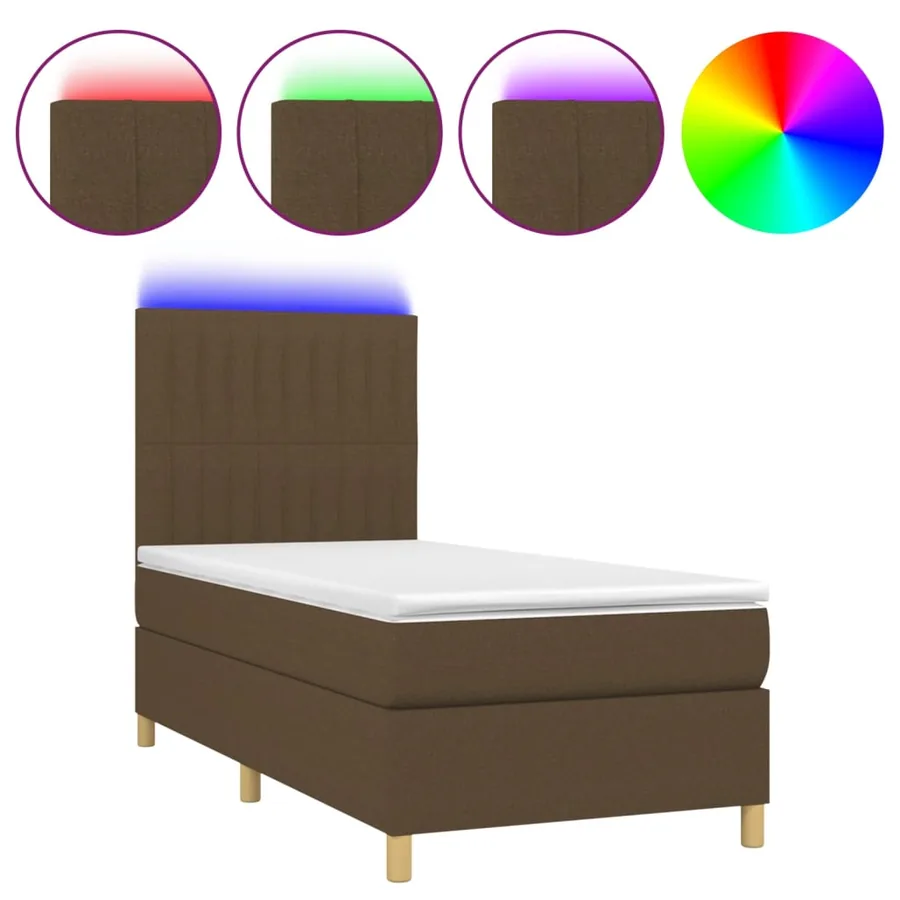 Sommier à lattes de lit matelas et LED Marron foncé 100x200 cm - 2