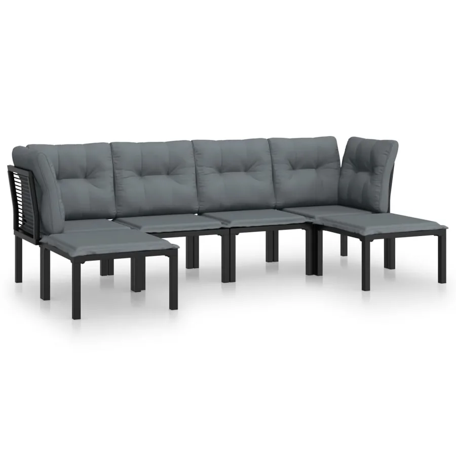 Salon de jardin 6 pcs noir et gris résine tressée - 2