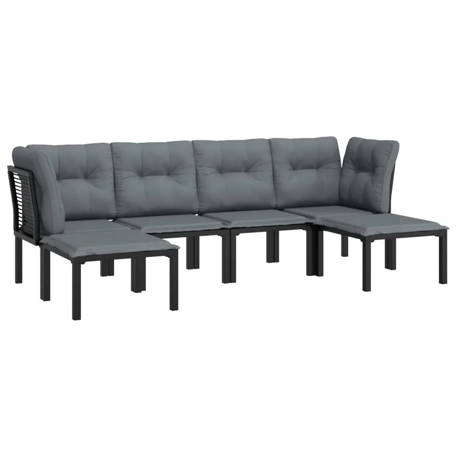 Salon de jardin 6 pcs noir et gris résine tressée - 3