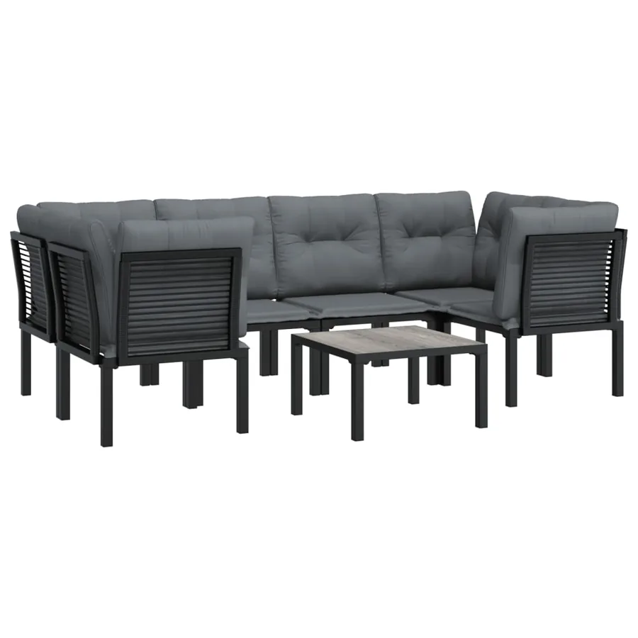 Salon de jardin 7 pcs noir et gris résine tressée - 3