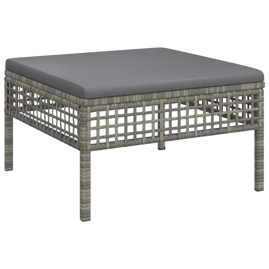 Tabouret de jardin avec coussin gris résine tressée - 2