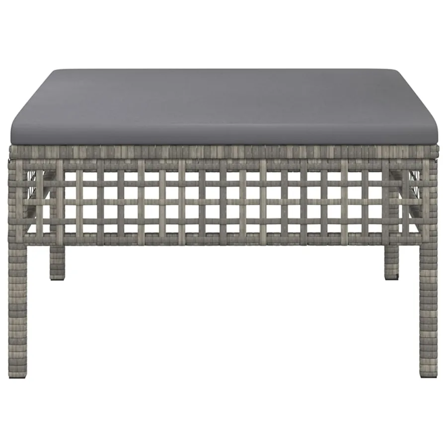 Tabouret de jardin avec coussin gris résine tressée - 3