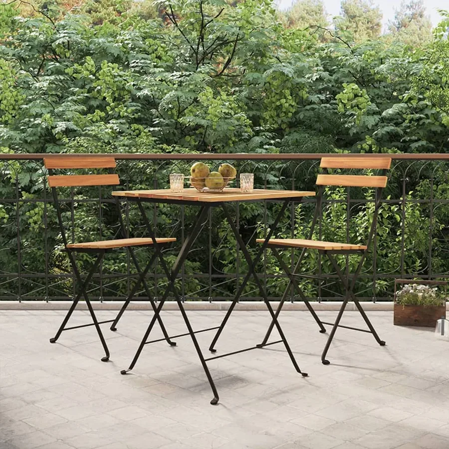 Chaises de bistrot pliantes lot de 2 Bois de teck solide acier