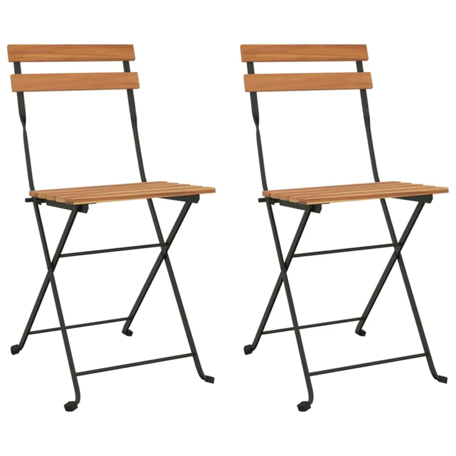 Chaises de bistrot pliantes lot de 2 Bois de teck solide acier - 2