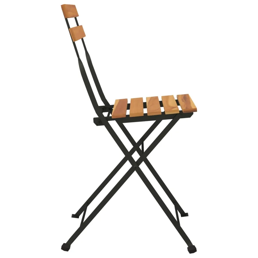 Chaises de bistrot pliantes lot de 2 Bois de teck solide acier - 5