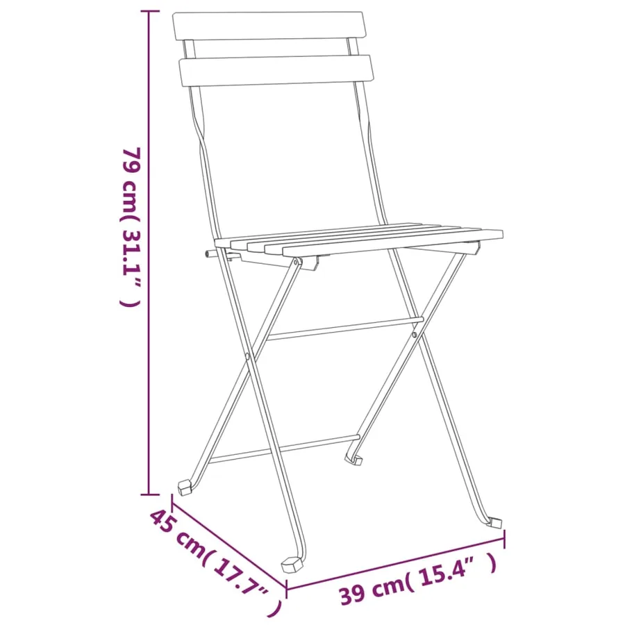 Chaises de bistrot pliantes lot de 2 Bois de teck solide acier - 9