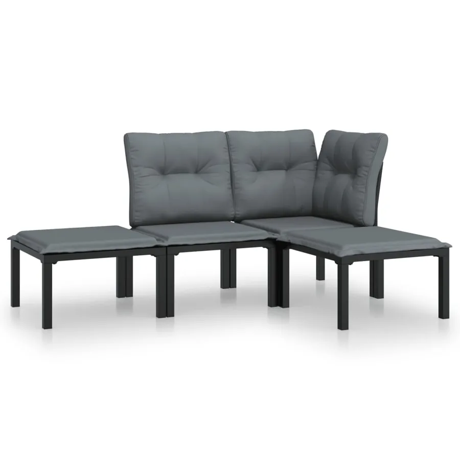 Salon de jardin 4 pcs noir et gris résine tressée - 2