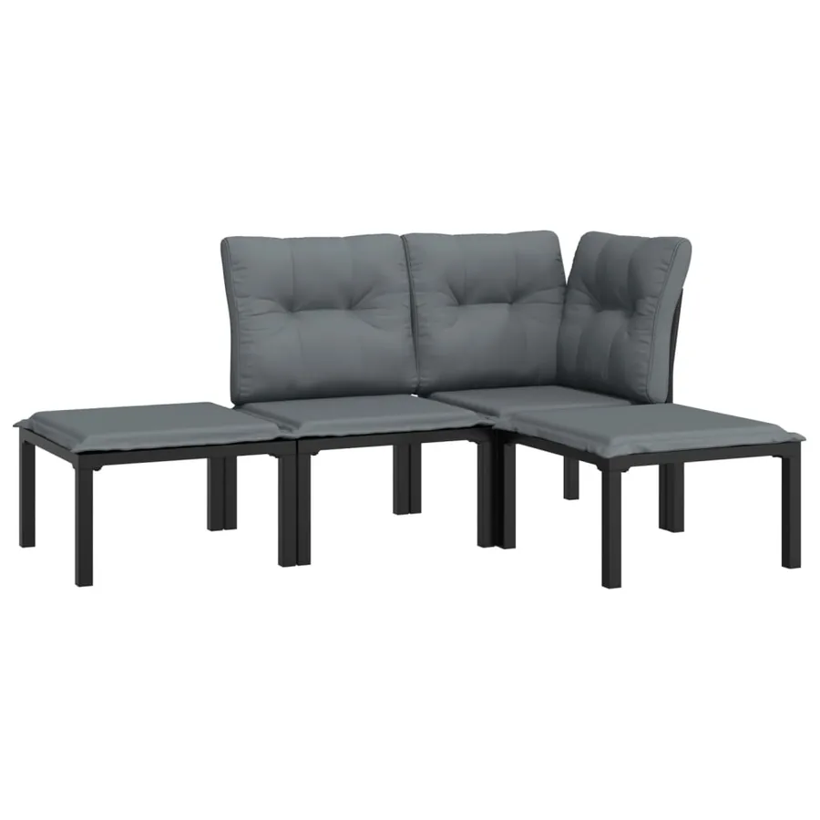 Salon de jardin 4 pcs noir et gris résine tressée - 3