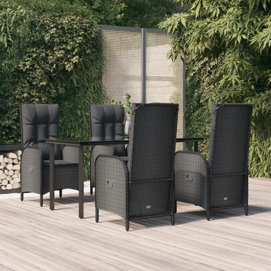 Ensemble à manger de jardin coussins 5pcs Noir Résine tressée
