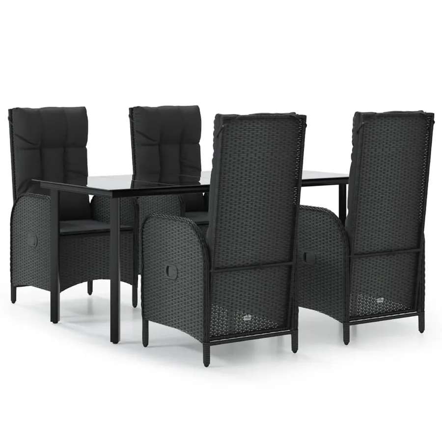 Ensemble à manger de jardin coussins 5pcs Noir Résine tressée - 2