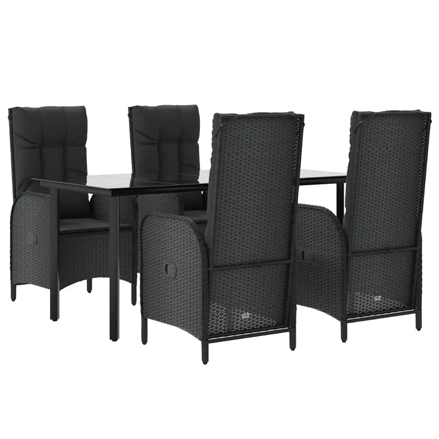 Ensemble à manger de jardin coussins 5pcs Noir Résine tressée - 3