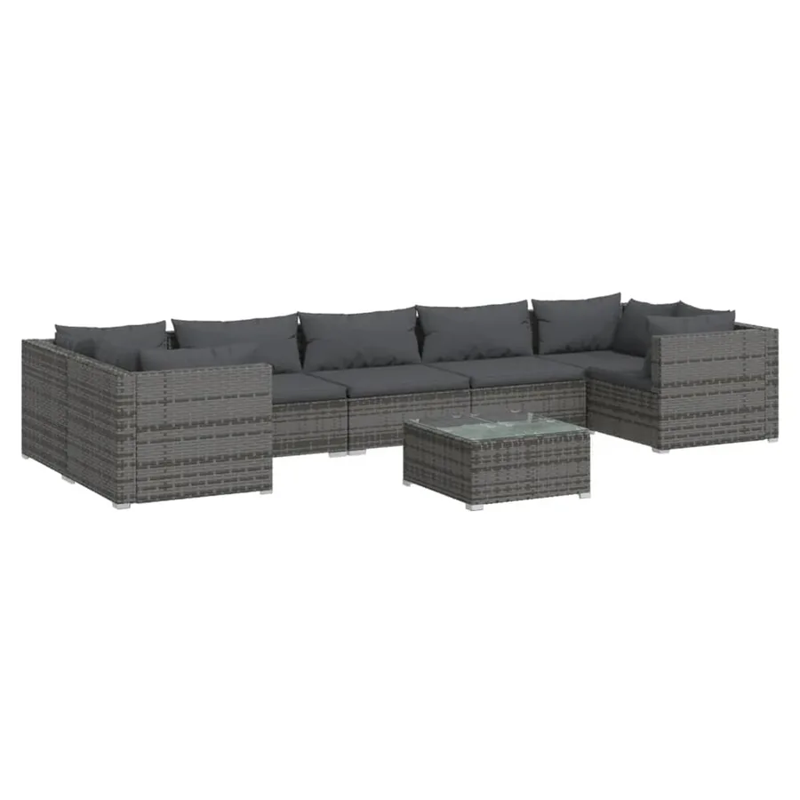 Salon de jardin 8 pcs avec coussins Résine tressée Gris - 2