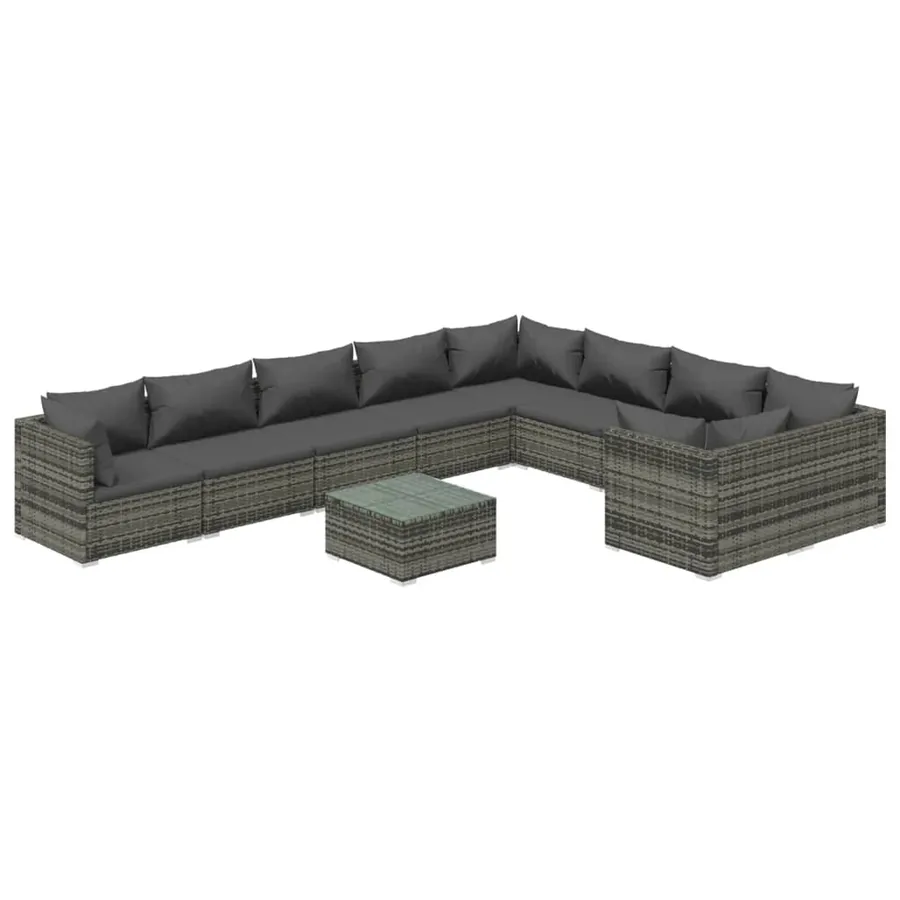 Salon de jardin 10 pcs avec coussins Résine tressée Gris - 2