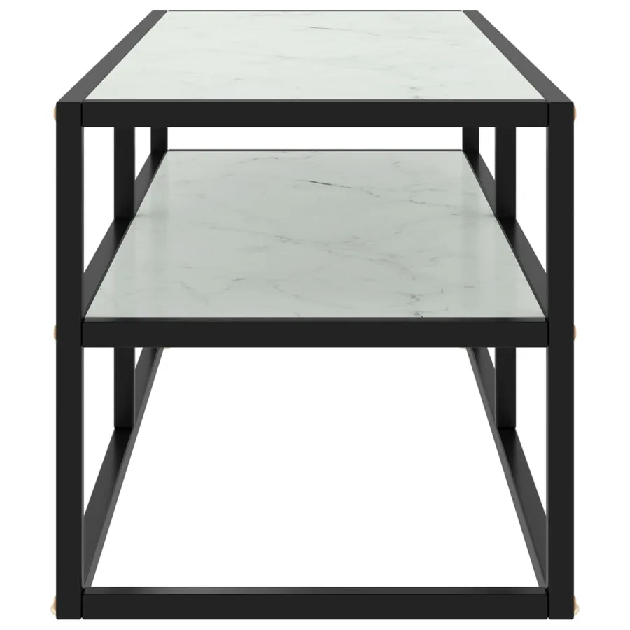 Meuble TV noir avec verre marbre blanc 100x40x40 cm - 3