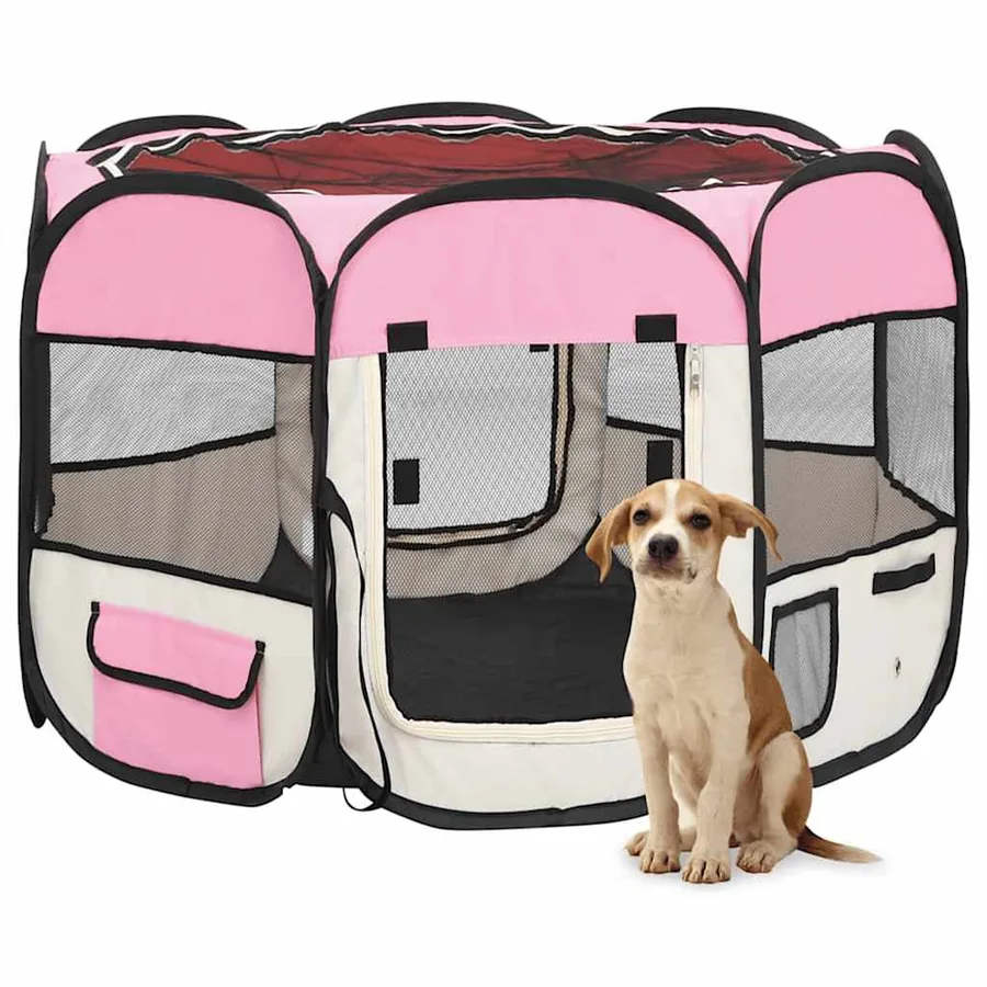 Parc pour chiens pliable avec sac de transport Rose 90x90x58 cm