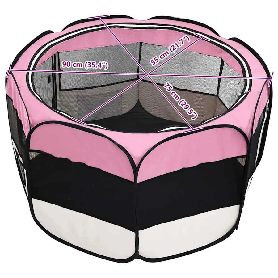 Parc pour chiens pliable avec sac de transport Rose 90x90x58 cm - 10