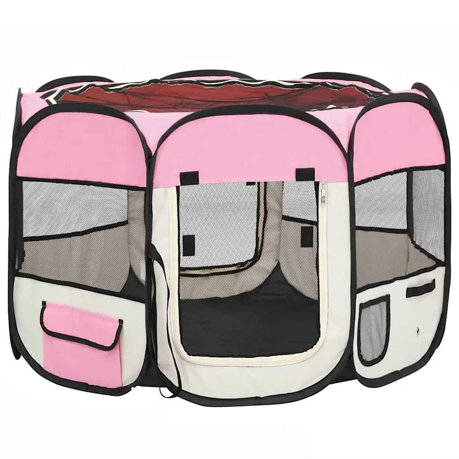 Parc pour chiens pliable avec sac de transport Rose 90x90x58 cm - 2