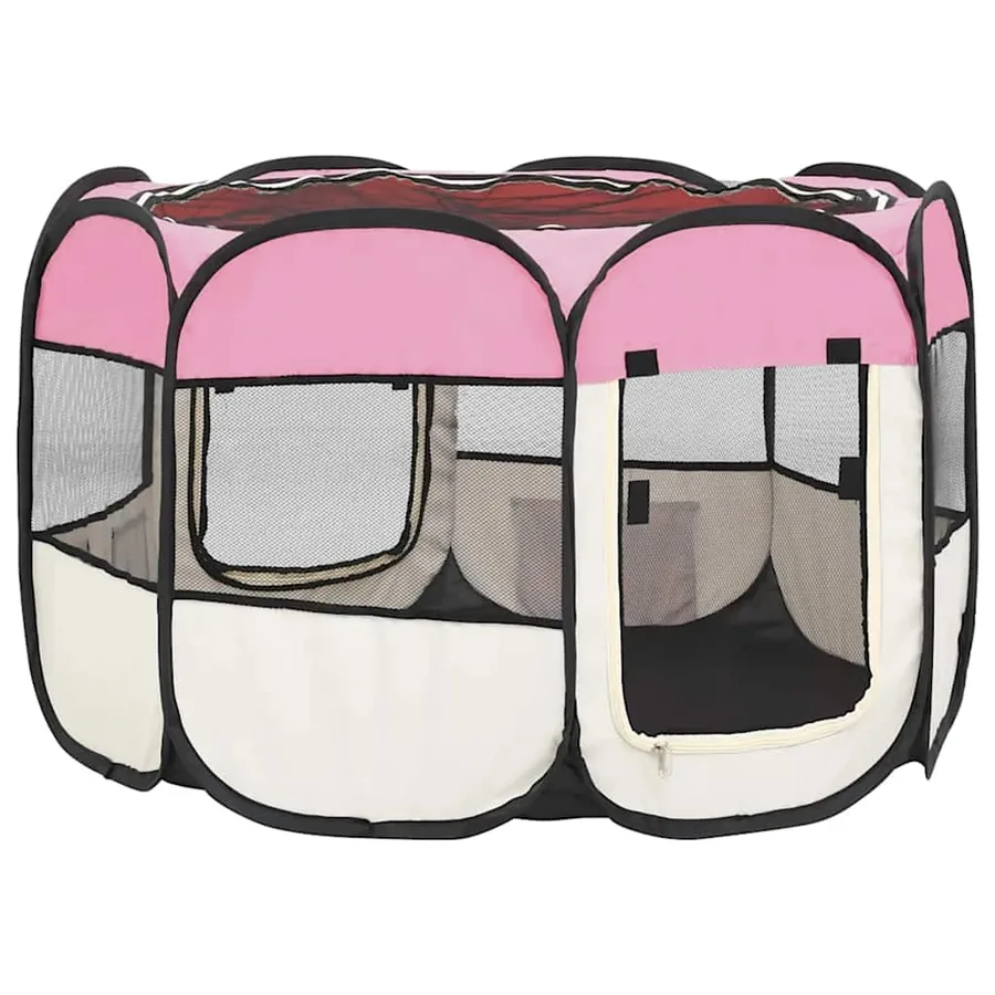 Parc pour chiens pliable avec sac de transport Rose 90x90x58 cm - 4