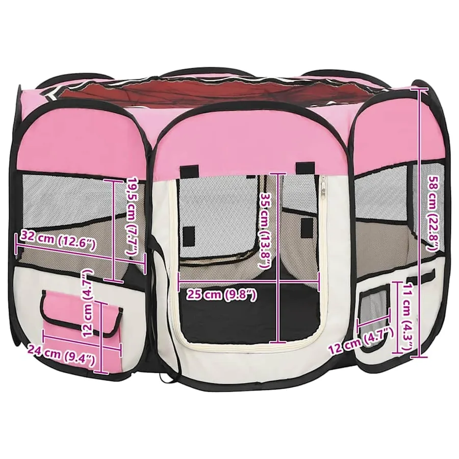 Parc pour chiens pliable avec sac de transport Rose 90x90x58 cm - 9