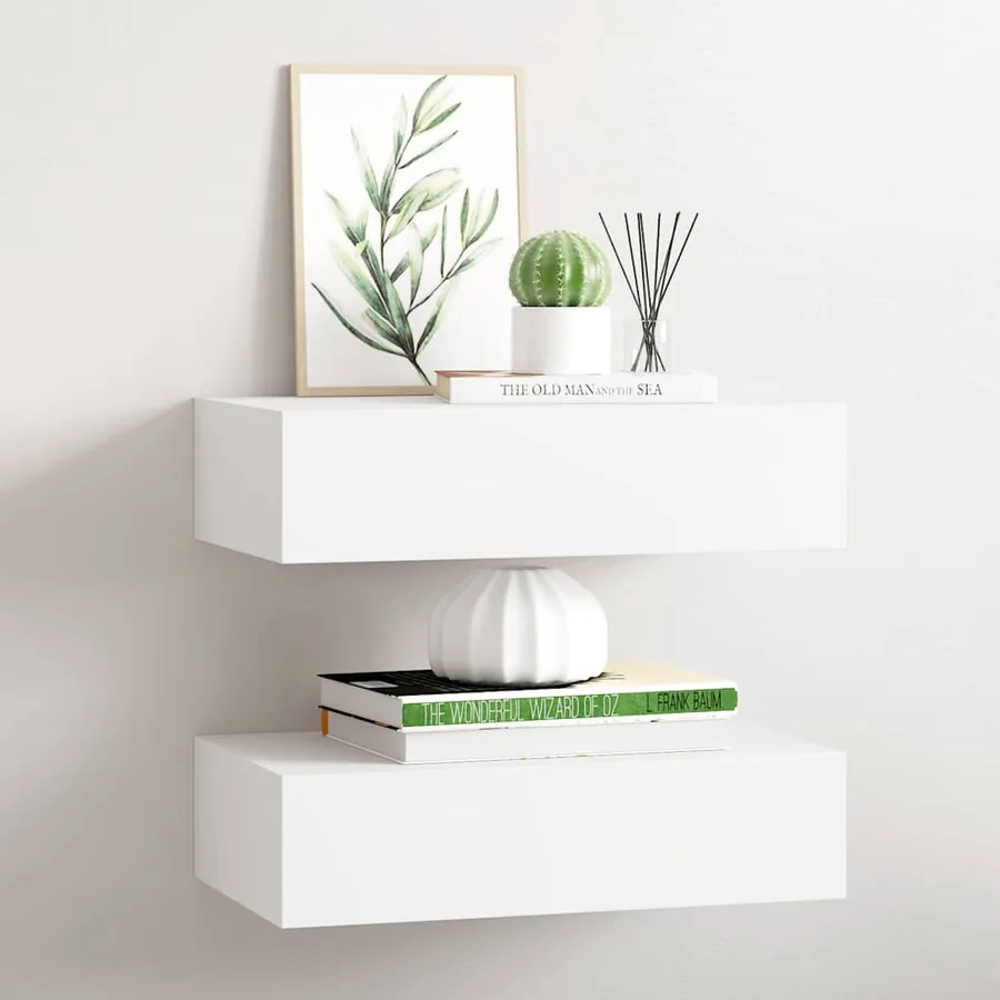 Étagères à tiroirs murales 2 pcs Blanc 40x23,5x10 cm MDF