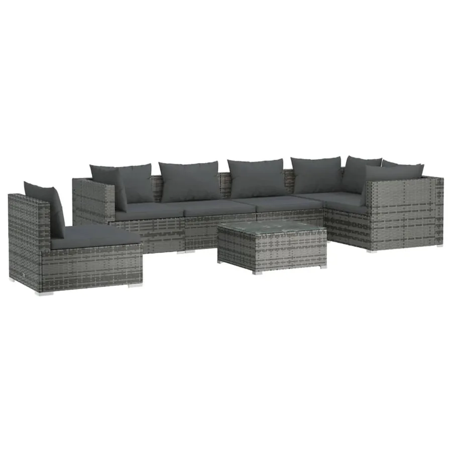Salon de jardin 7 pcs avec coussins Résine tressée Gris - 2