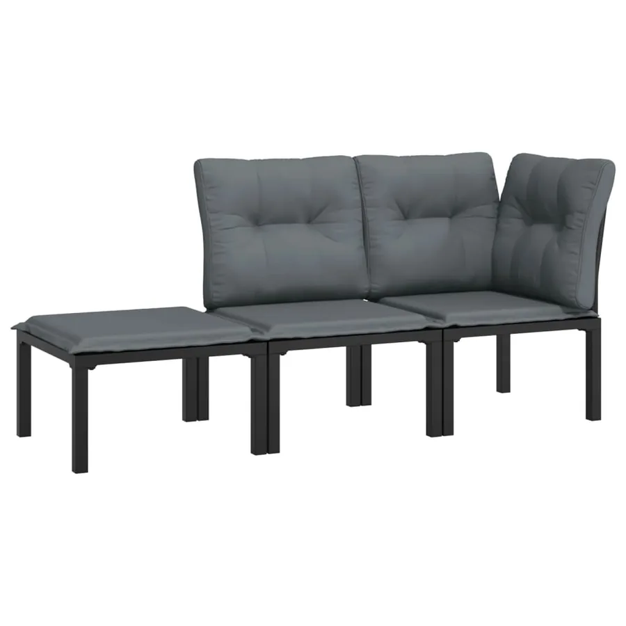 Salon de jardin 3 pcs noir et gris résine tressée - 2