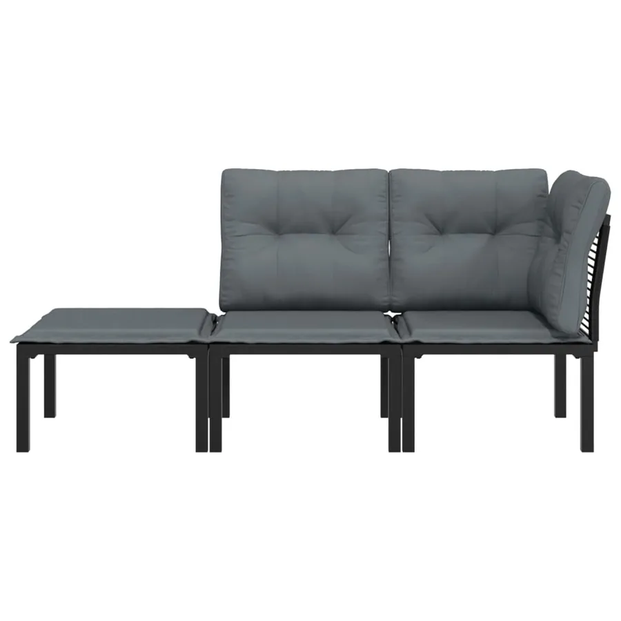 Salon de jardin 3 pcs noir et gris résine tressée - 3