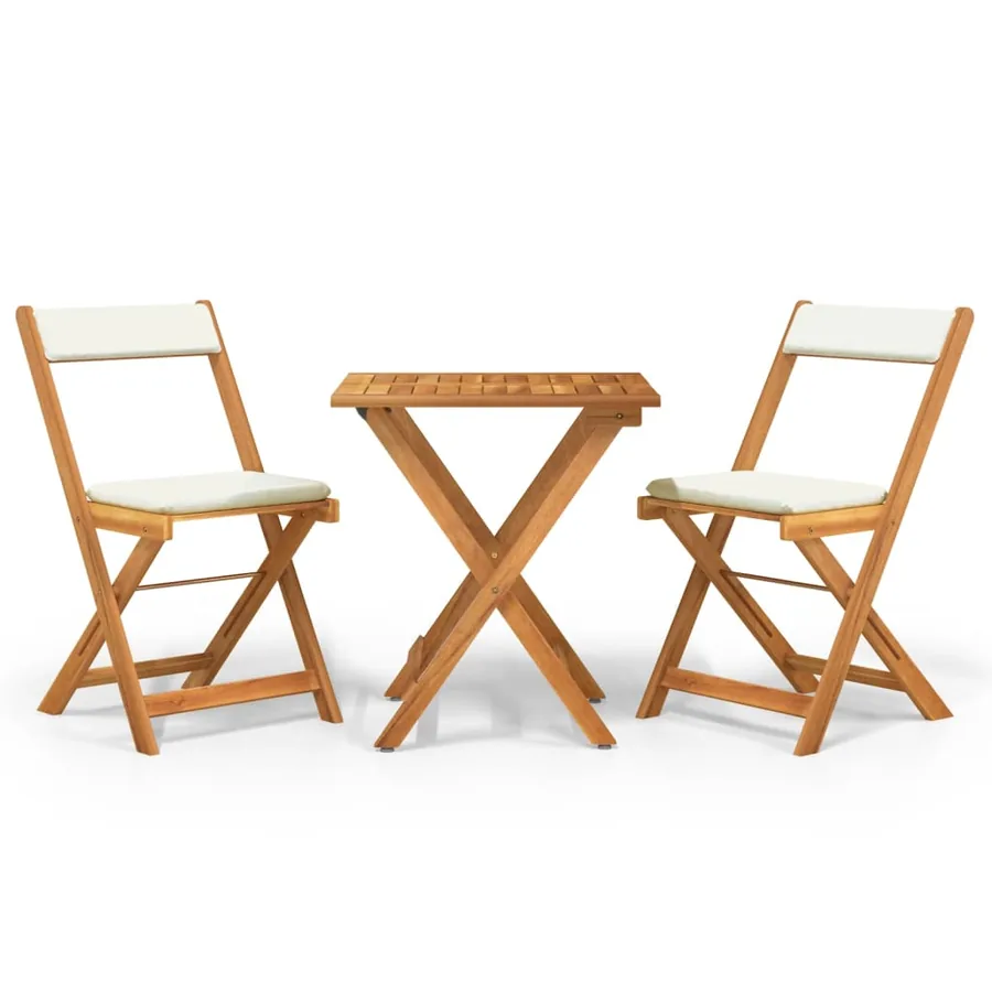 Ensemble de bistro pliable 3 pcs avec coussins Acacia solide - 2