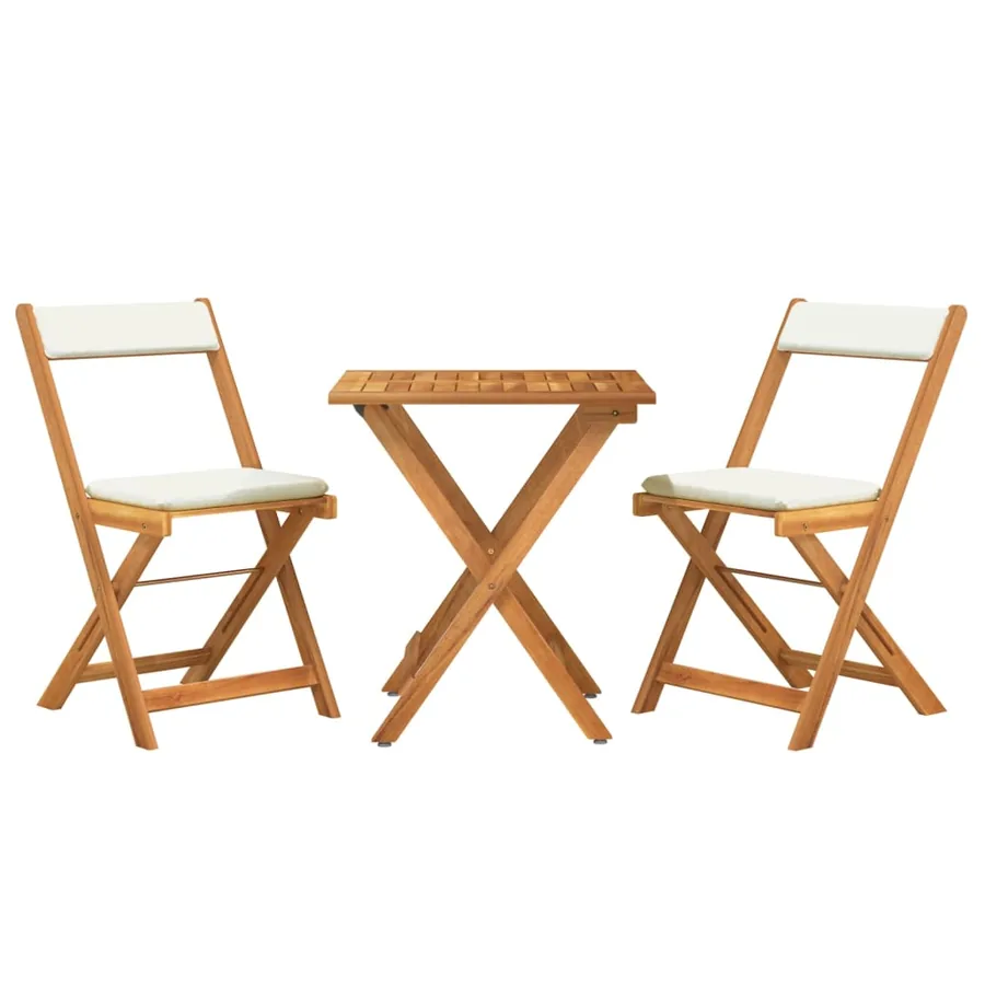 Ensemble de bistro pliable 3 pcs avec coussins Acacia solide - 3