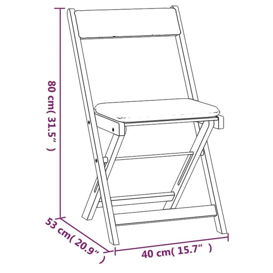 Ensemble de bistro pliable 3 pcs avec coussins Acacia solide - 8