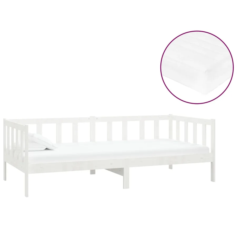 Lit de repos avec matelas 90x200 cm Blanc Bois de pin massif - 2