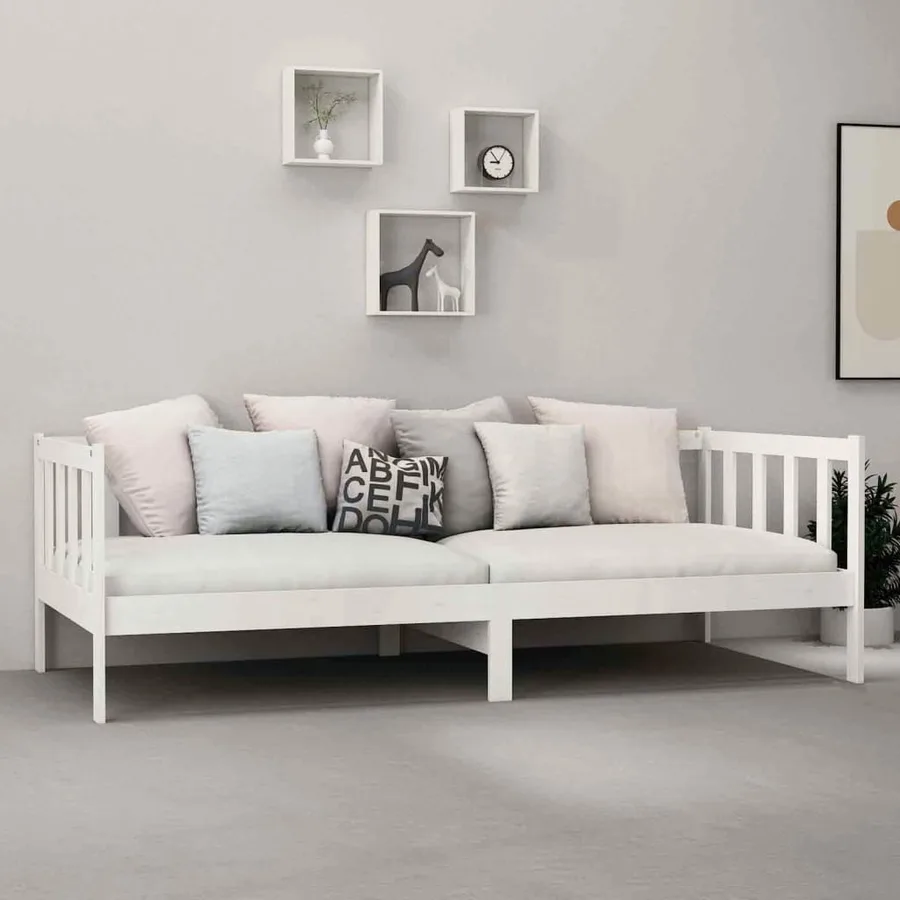 Lit de repos avec matelas 90x200 cm Blanc Bois de pin massif - 3