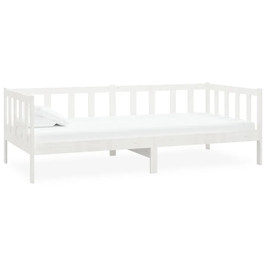 Lit de repos avec matelas 90x200 cm Blanc Bois de pin massif - 4