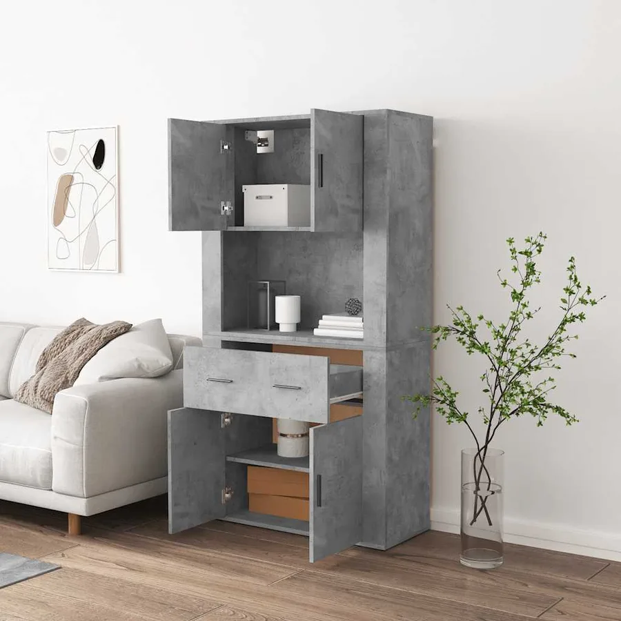 Buffet haut Gris béton Bois d'ingénierie - 3
